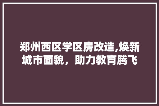 郑州西区学区房改造,焕新城市面貌，助力教育腾飞