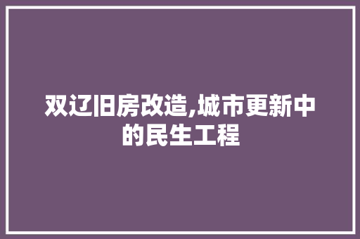 双辽旧房改造,城市更新中的民生工程