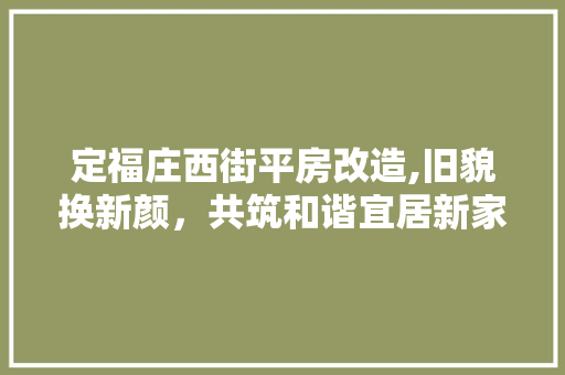 定福庄西街平房改造,旧貌换新颜，共筑和谐宜居新家园