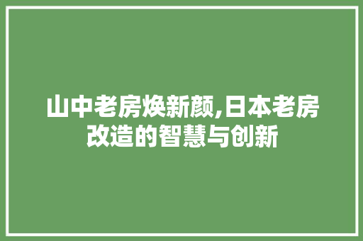 山中老房焕新颜,日本老房改造的智慧与创新