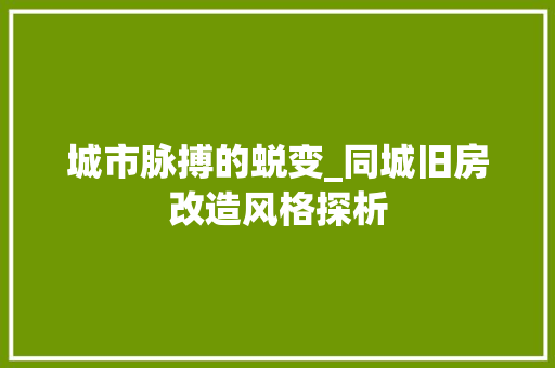 城市脉搏的蜕变_同城旧房改造风格探析
