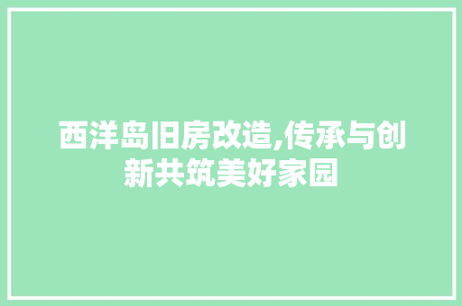 西洋岛旧房改造,传承与创新共筑美好家园