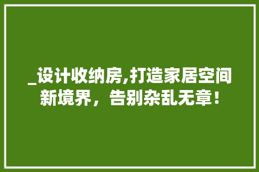 _设计收纳房,打造家居空间新境界，告别杂乱无章！