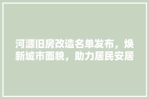 河源旧房改造名单发布，焕新城市面貌，助力居民安居乐业