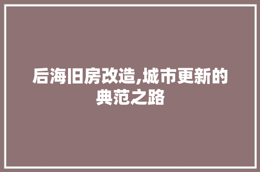后海旧房改造,城市更新的典范之路