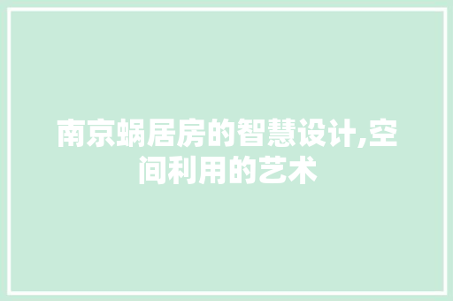 南京蜗居房的智慧设计,空间利用的艺术