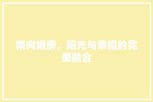 南向婚房，阳光与幸福的完美融合
