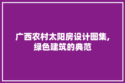 广西农村太阳房设计图集,绿色建筑的典范