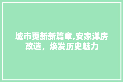 城市更新新篇章,安家洋房改造，焕发历史魅力