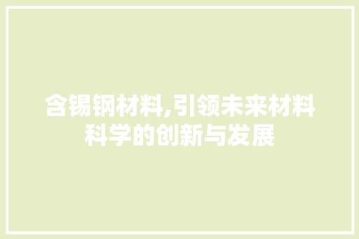 含锡钢材料,引领未来材料科学的创新与发展