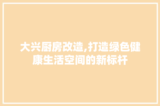 大兴厨房改造,打造绿色健康生活空间的新标杆