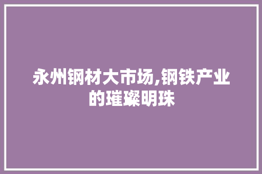 永州钢材大市场,钢铁产业的璀璨明珠
