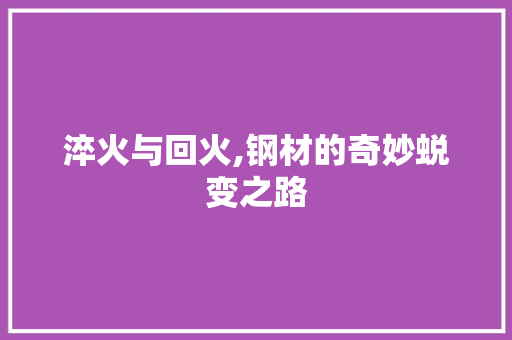 淬火与回火,钢材的奇妙蜕变之路