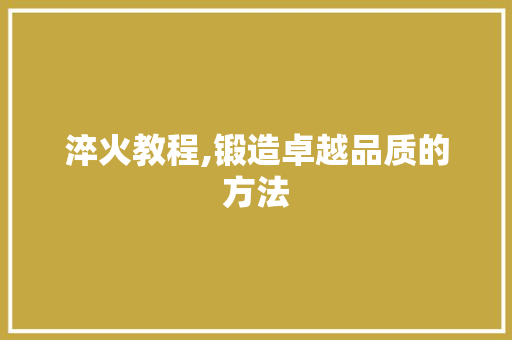 淬火教程,锻造卓越品质的方法