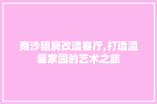 南沙租房改造客厅,打造温馨家园的艺术之旅