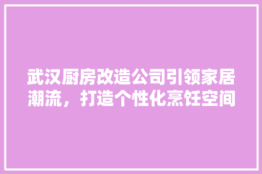 武汉厨房改造公司引领家居潮流，打造个性化烹饪空间
