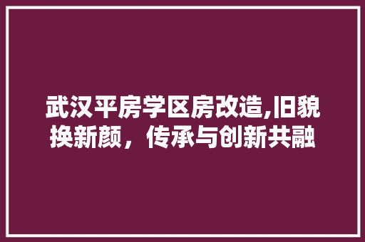 武汉平房学区房改造,旧貌换新颜，传承与创新共融