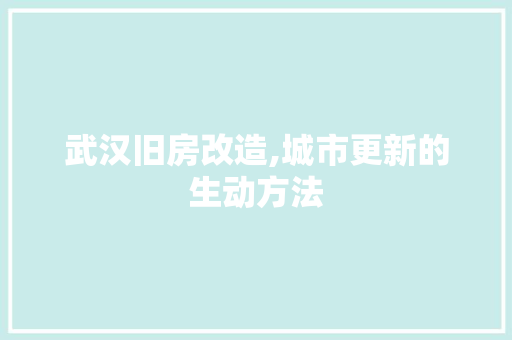 武汉旧房改造,城市更新的生动方法