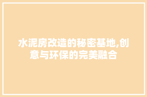 水泥房改造的秘密基地,创意与环保的完美融合